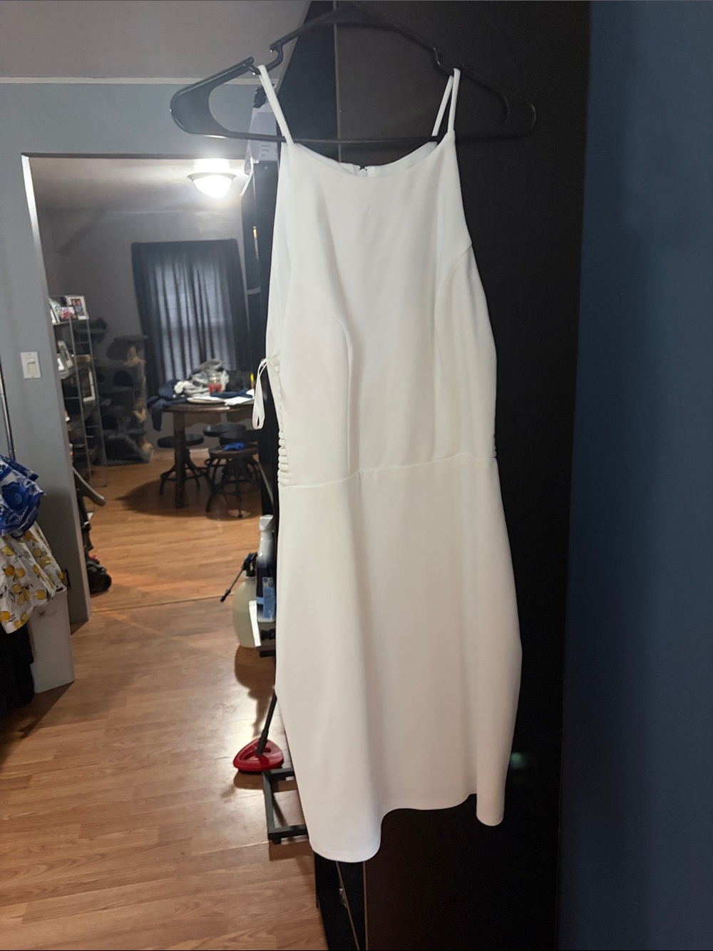 B Darlin White Spaghetti-Strap Midi Dress with Side Tie